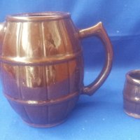 Керамичен сервиз в народен стил, буренца, буре и 6 буренца чашки, от едно време, снимка 5 - Антикварни и старинни предмети - 40613213