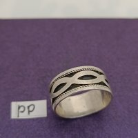 Сребърен пръстен халка Буква ТТ, снимка 3 - Пръстени - 43938421