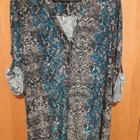 2-3-4XL Прекрасна блуза- ризка с животински принт в петролен-черен-сив цвят,с регулиране на ръкавите, снимка 7 - Ризи - 35293250