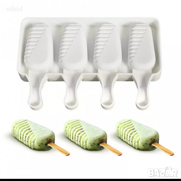 4 малки ескимо Магнум на резки сладолед Popsicle Попсикъл силиконова форма молд калъп за десерти, снимка 1