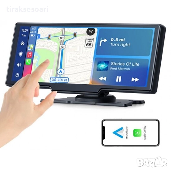 C90 10" безжичен CarPlay/Android Auto екран – GPS навигация, Bluetooth, снимка 1