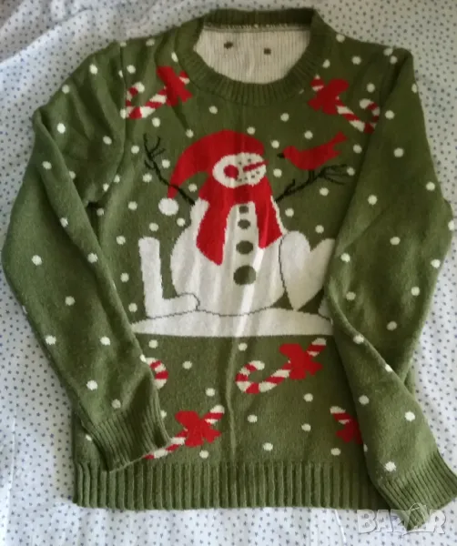 Коледна блуза пуловер на снежинки със снежен човек , снимка 1