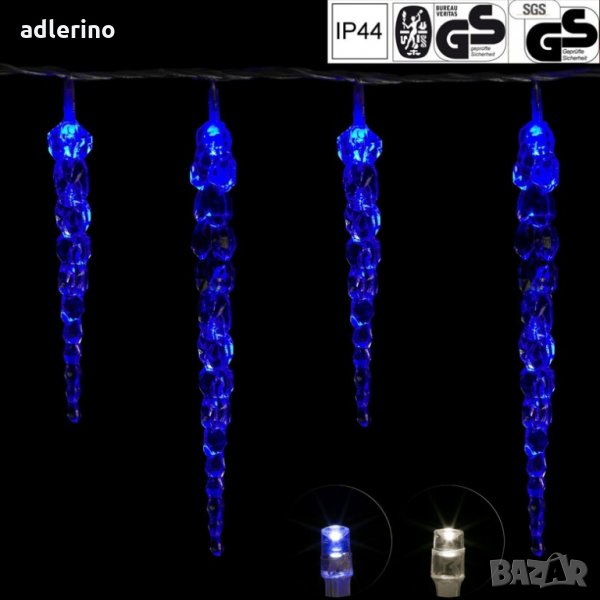 Коледна декорация 40 LED верига Ледени висулки, синьо, украса за тераса, снимка 1