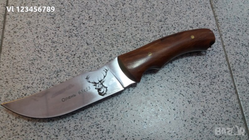 Руски ловен нож фултанг с гравиран елен, стомана 65х13, снимка 1