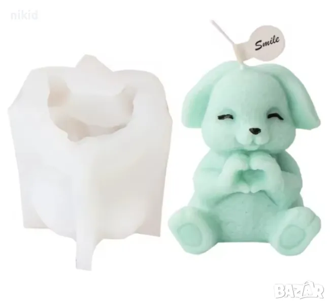 3d Заек зайче с ръце в сърце силиконов молд форма фондан шоколад смола гипс свещ сапун, снимка 1