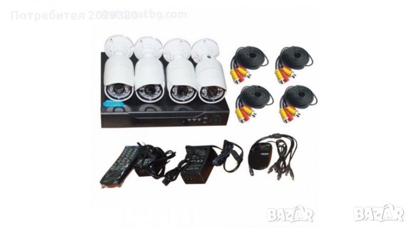 Комплект за видеонаблюдение - AHD 4 - канален с 4 камери с интернет връзка Full CCTV, снимка 1