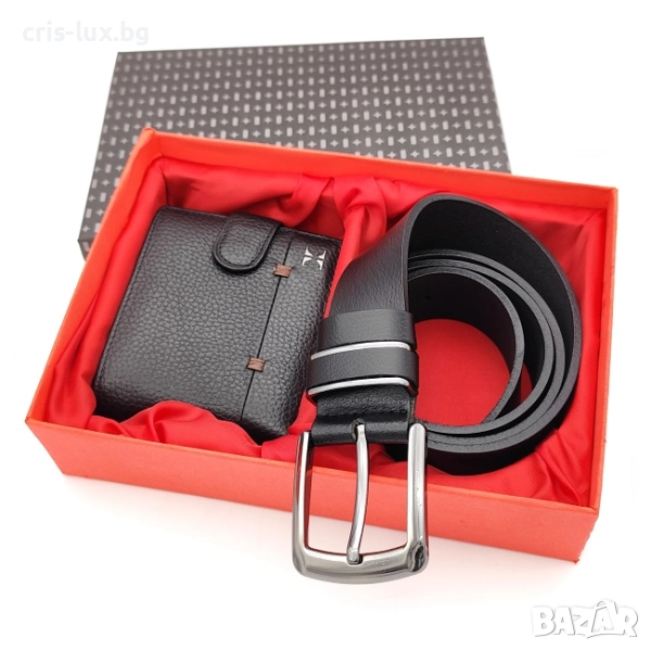 Подарък за юбилей на мъж – колан и портфейл от естествена кожа, снимка 1