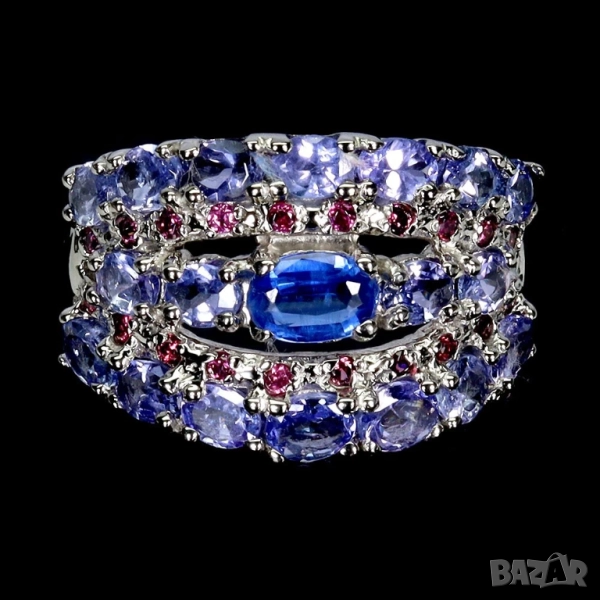 925 сребърен пръстени с кианит, нефрит, аквамарин, гранат,  подходящи за подарък, снимка 1