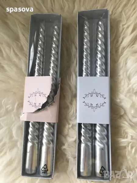 Декоративни свещи златисти или сребристи 2 бр. , снимка 1