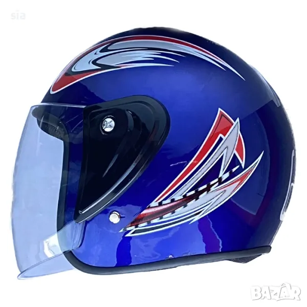 Каска за мотор с визьор/ слюда, син, универсален размер, снимка 1