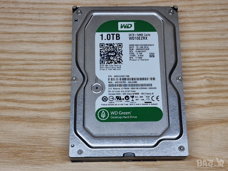 1TB DVR камери 1000GB хард диск за видеонаблюдение DVR или PC тествани WD Green WD10EZRX, снимка 1