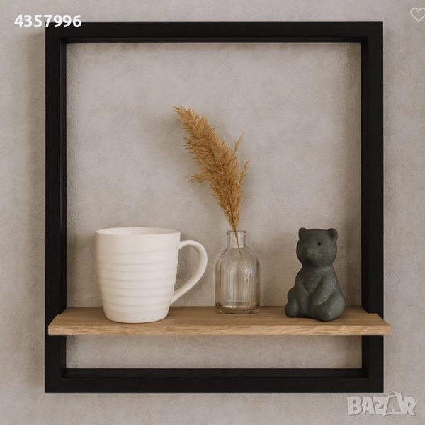 Декоративен рафт с черна рамка, Дърво , снимка 1