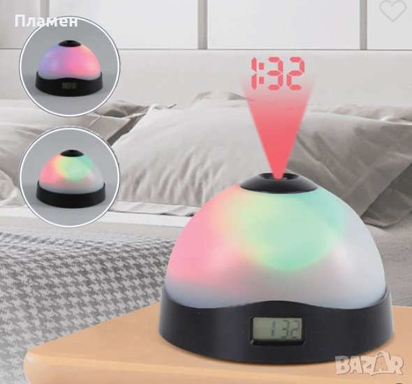 Лампа с цифров и холограмен часовник LCD многоцветен 9,5х7 см., снимка 1