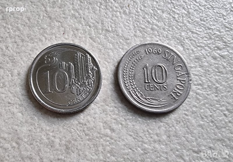 Монети. Сингапур. 10 и 10 цента . 1969 и 2013 година., снимка 1