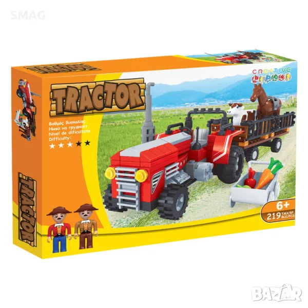 Комплект пластмасови части Конструктор Трактор и 2 фигурки (219 части) S_1242367, снимка 1
