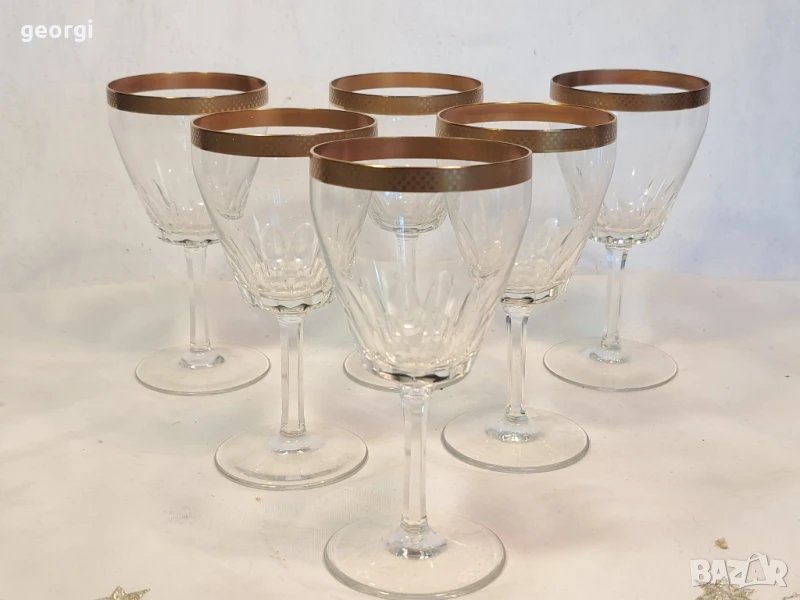 кристални чаши за вино със златен кант     26/1, снимка 1