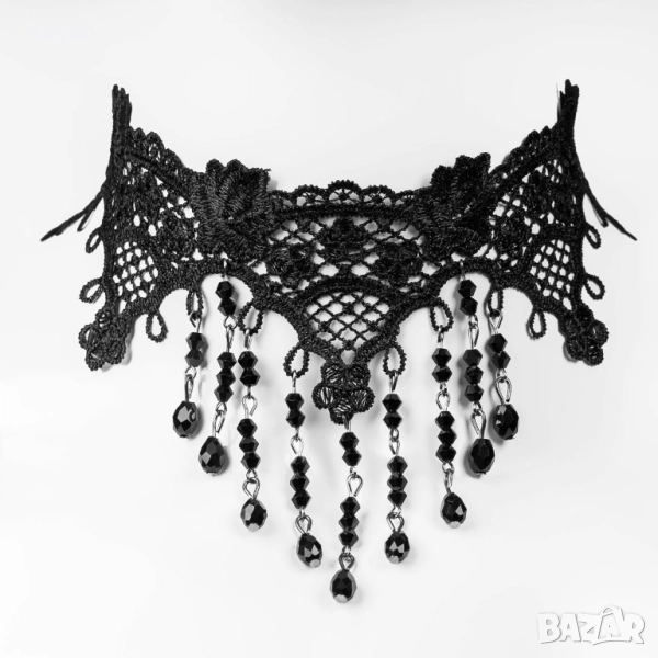 Хелоуин / Halloween готик чокър с дантела и черни камъчета_1230505, снимка 1