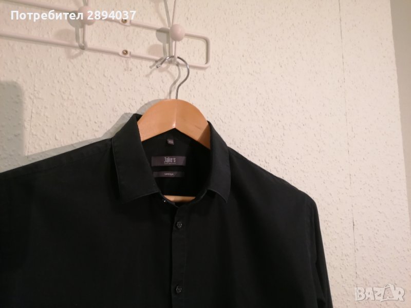 Класическа универсална черна мъжка риза Jak's collection, снимка 1