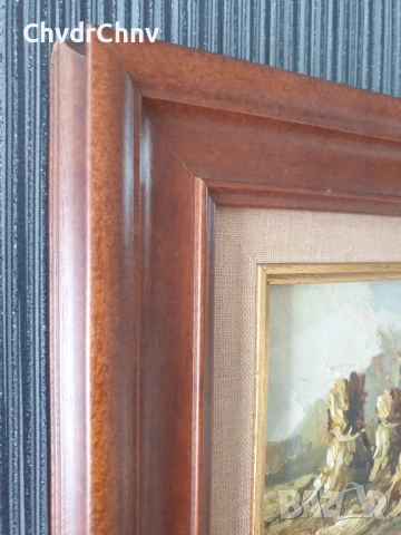 29х29см/малка картина масло върху платно-фазер/поле-сено/импресионизъм/дървена рамка, снимка 5 - Картини - 51358218