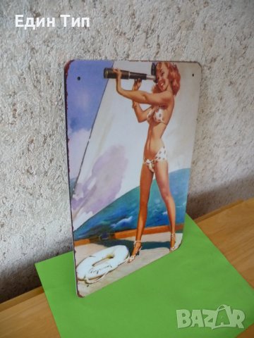 Метална Табела момиче бански лодка яхта спасителен пояс море, снимка 2 - Други ценни предмети - 37376335