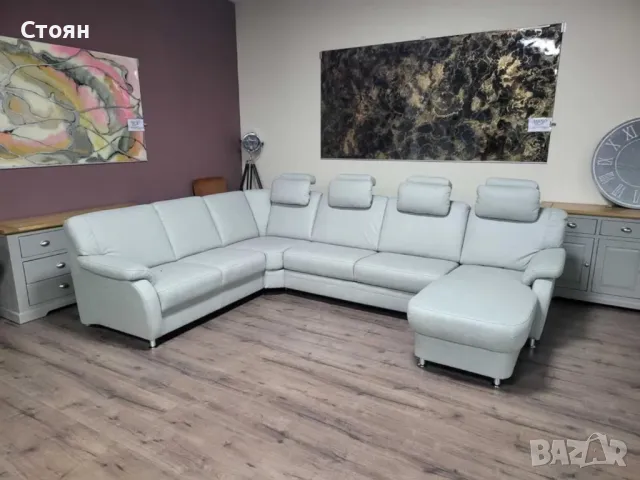 ПРОМОЦИЯ!!!Сив кожен П образен ъглов диван с функция сън "SC Family 1033", снимка 1