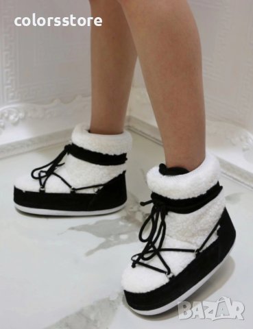 Апрески на платформа - бяло с черно велур - NS80, снимка 2 - Дамски апрески - 35505521