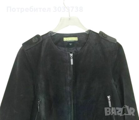 Ashley B Bernardo Късо Яке от Естествена Кожа Велур Маслено Зелено Широк Ръкав Размер М, снимка 3 - Якета - 36177251