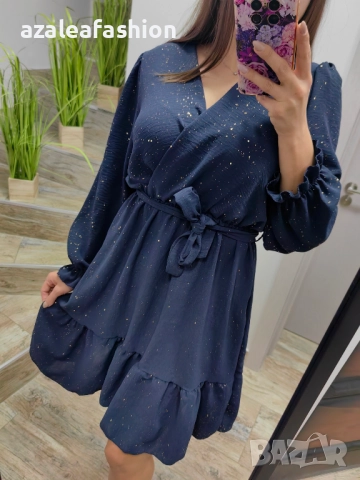 Синя рокля с блясък, снимка 2 - Рокли - 52771413