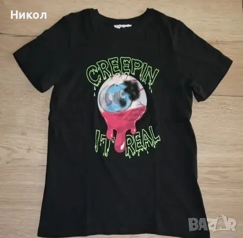 Черна тениска H&M с 3d рисунка