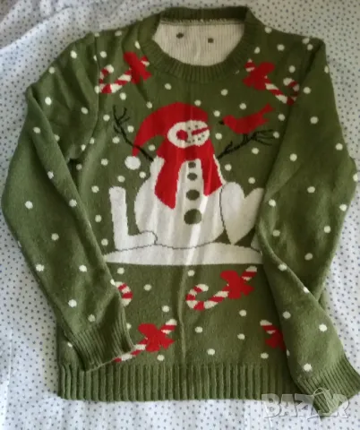 Коледна блуза пуловер на снежинки със снежен човек 
