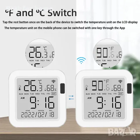 Tuya Интелигентен сензор за температура и влажност с USB, снимка 6 - Друга електроника - 48455587