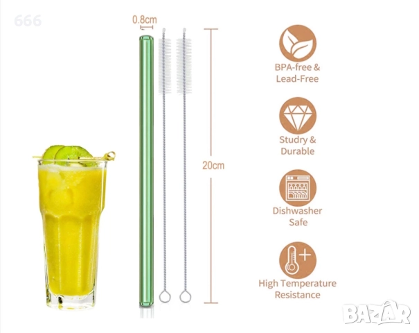 Комплект от 7 стъклени сламки за многократна употреба, снимка 5 - Други стоки за дома - 51478912