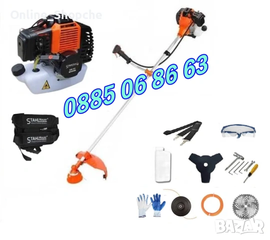 Четиритактов бензинов тример 74 куб., моторна косачка за трева + самар