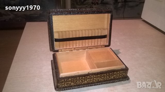 музикална кутия-19х13х7см-дърво и кожа-внос франция, снимка 3 - Колекции - 27161420