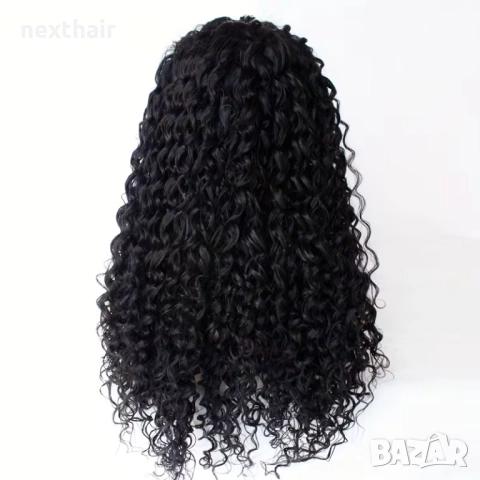 Черна къдрава перука 55 см с лейс фронт дантела 13×4×1, снимка 5 - Аксесоари за коса - 52541251