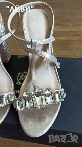 Asos дамски сандали златисто и камъни, снимка 9 - Сандали - 51370223