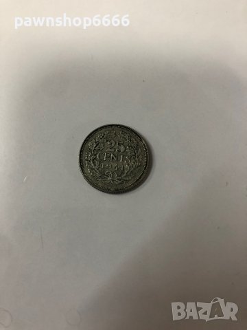 Сребърна монета Нидерландия 25 цента, 1941 Портрет на аверс, снимка 10 - Нумизматика и бонистика - 38930290