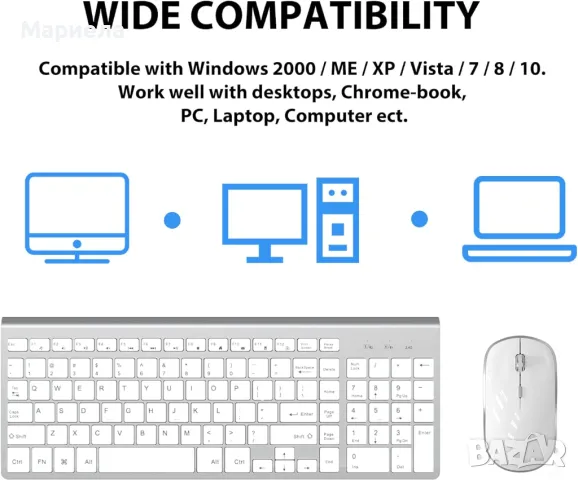 Комплект Безжични Клавиатура и Мишка / Ултра Тънка Безжична Клавиатура, снимка 2 - Клавиатури и мишки - 48124768