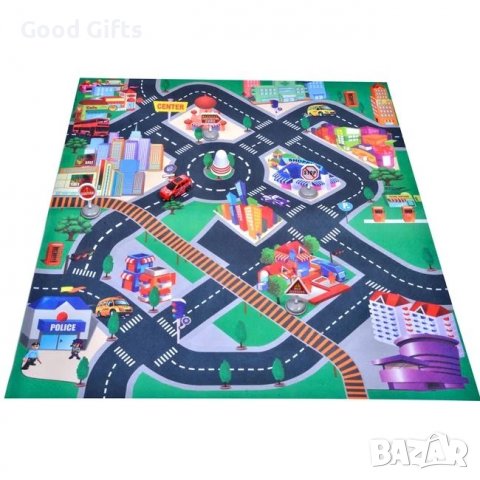 Детски килим за игра с път и състезателна кола