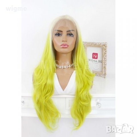 Дълга на вълни светлозелена лейс фронт перука Анджела