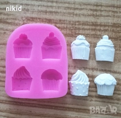 4 кексчета мъфини кексче мъфин силиконов молд форма за фондан шоколад глина гипс смола и др украса