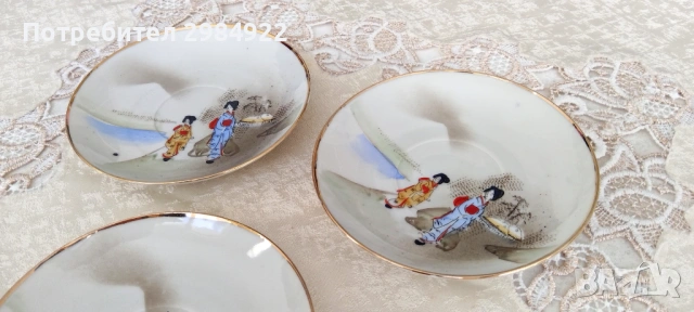 Ръчно рисувана японска винтидж чаша за чай и чинийка, стил Nippon., снимка 3 - Антикварни и старинни предмети - 53449793