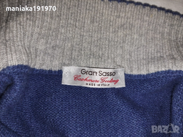 РЕЗЕРВИРАН! Gran Sasso Blue Wool Cashmere 1/4 Zip Sweater 54 (XL) мъжки пуловер от мерино и кашмир, снимка 9 - Пуловери - 51859115