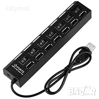 USB HUB 7-портов, с индивидуални ключета и светодиоди