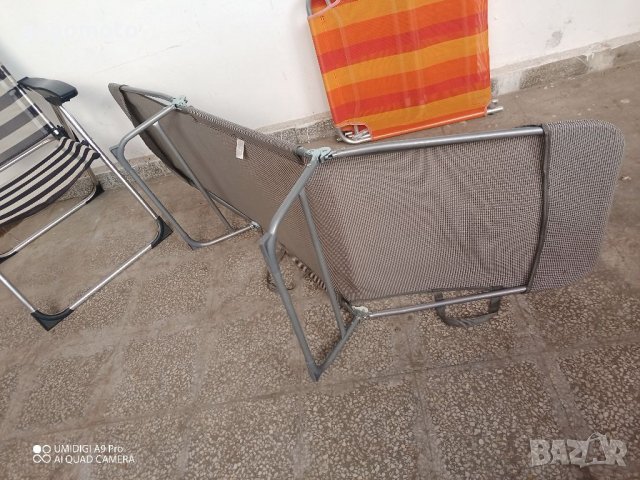 Олекотен шезлонг, сгъваемо легло, туристическо за плаж и градина сив, снимка 12 - Къмпинг мебели - 37622419