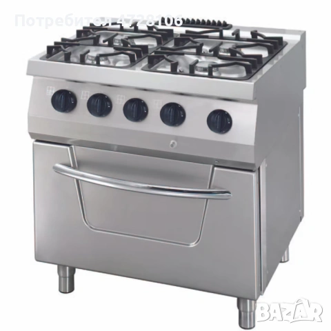 Професионална газова печка с 4 горелки и електрическа фурна 6 kW