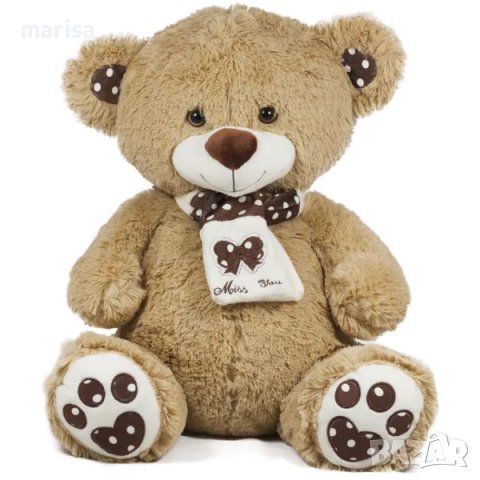 Плюшена играчка Мече с шал на точки, 45 см, кафяво Код: 040122, снимка 1
