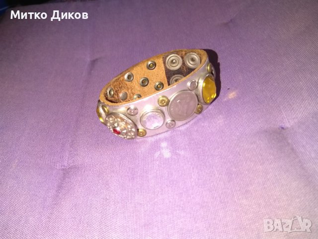 l'anatra metallica женска рокерска гривна маркова за ръка естествена кожа с орнаменти 208мм, снимка 2 - Гривни - 37915675