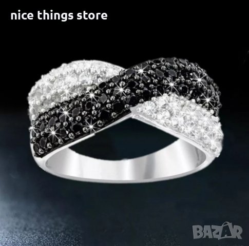 Красив сребърен пръстен с камъни черни, снимка 3 - Пръстени - 38558535