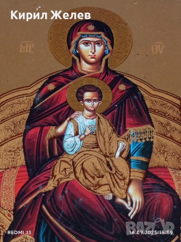 Икона БОГОРОДИЦА на ТРОНА с младенеца Исус 51318, снимка 2 - Икони - 51734180